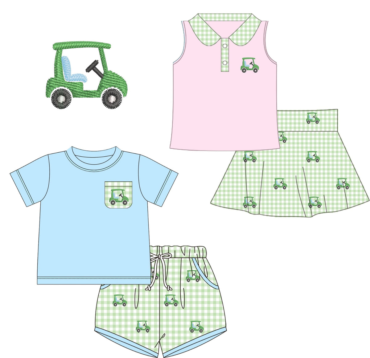 Pastel Green Gingham Golf Sibling Collection - ETA February Boyis