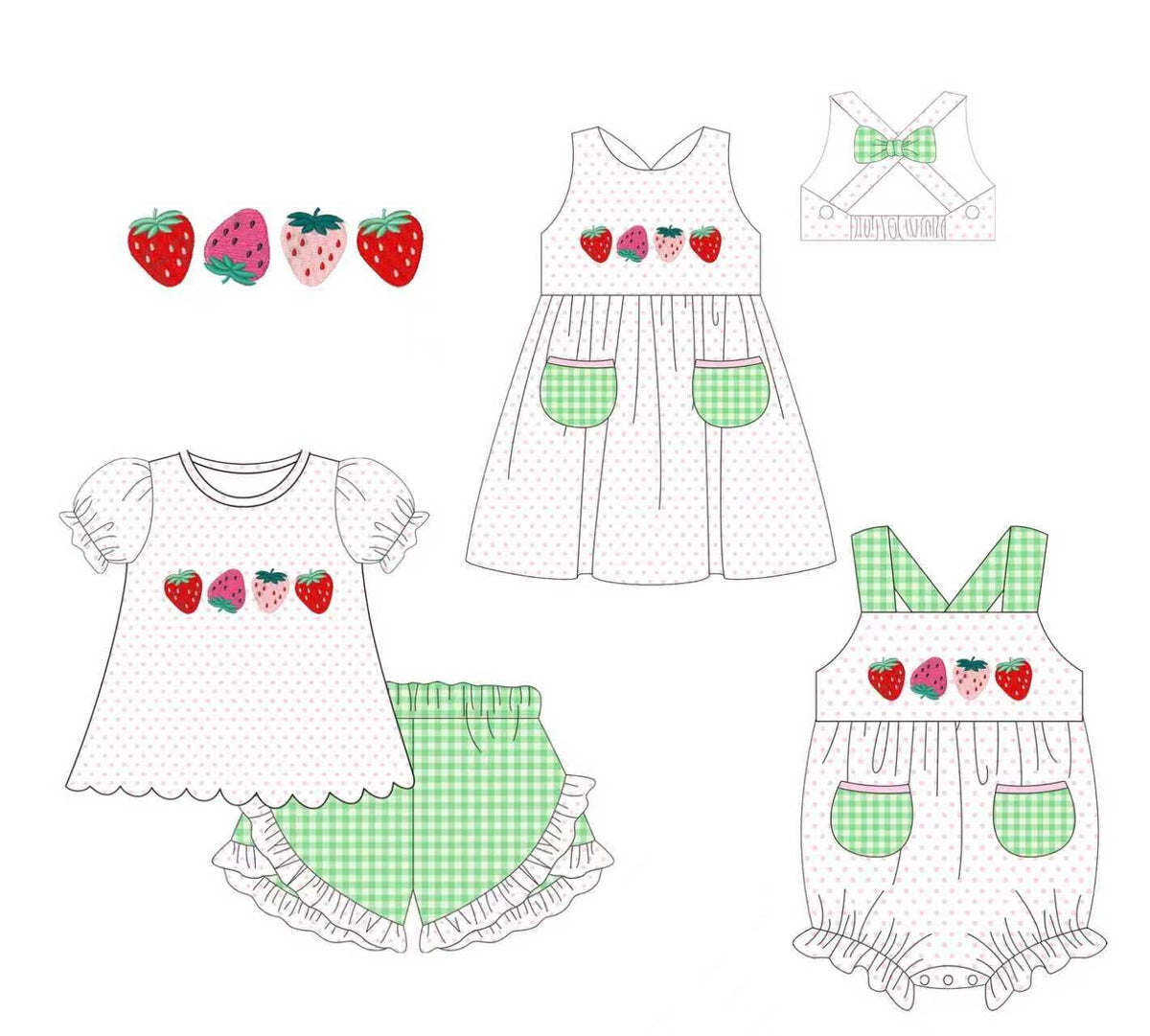 Green and White Gingham Strawberry Sibling Collection - ETA February Boyis
