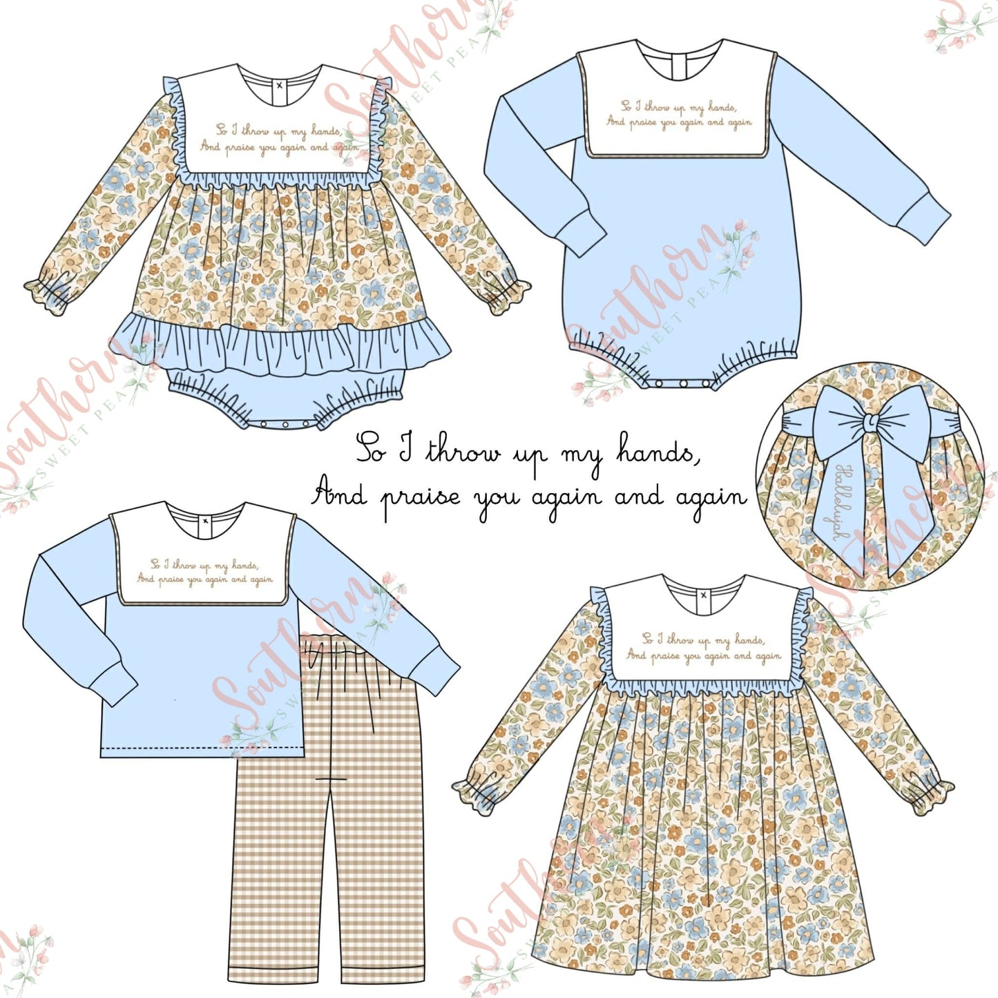 I Throw My Hands Up Hallelujah Embroidery Collection - Girl Dress Sweet Haven Boutique