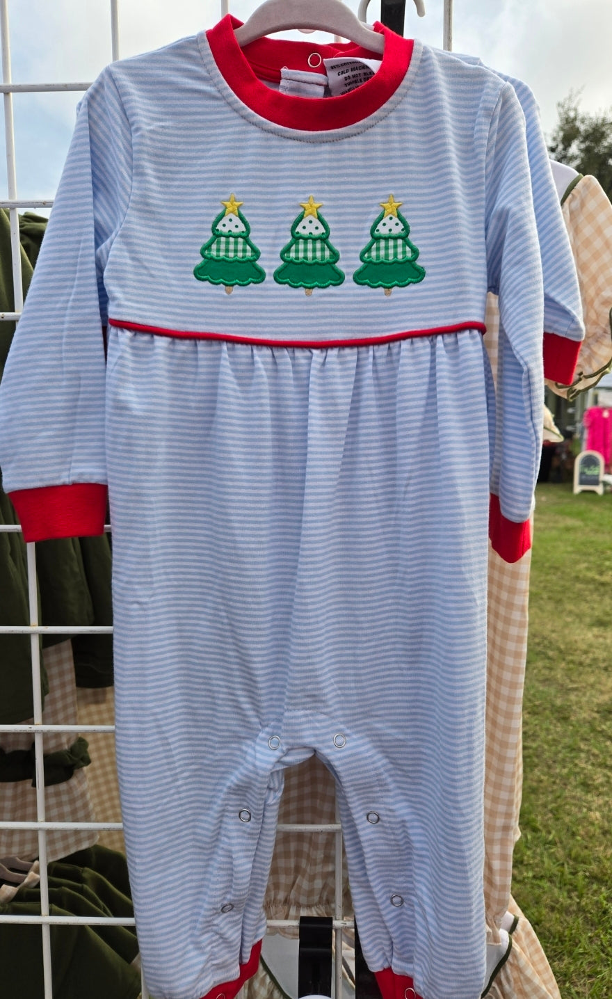 Christmas Tree Trip Romper Smock Candy