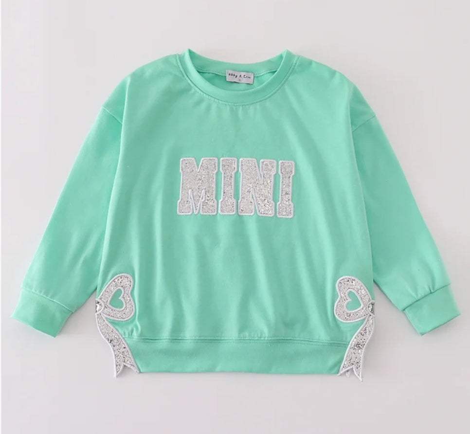 Mini Green Mint Glitter Long Sleeve Shirt Honeydew