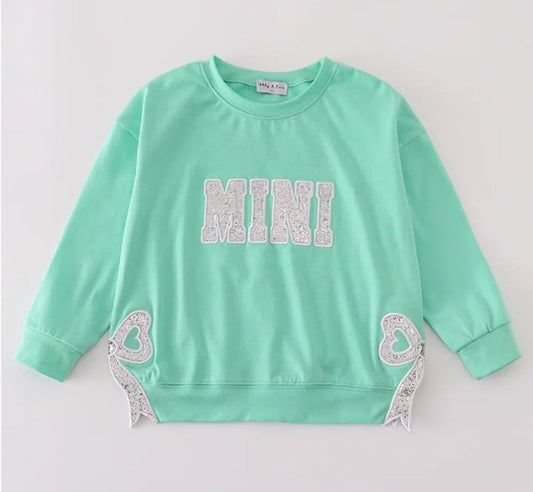Mini Green Mint Glitter Long Sleeve Shirt Honeydew