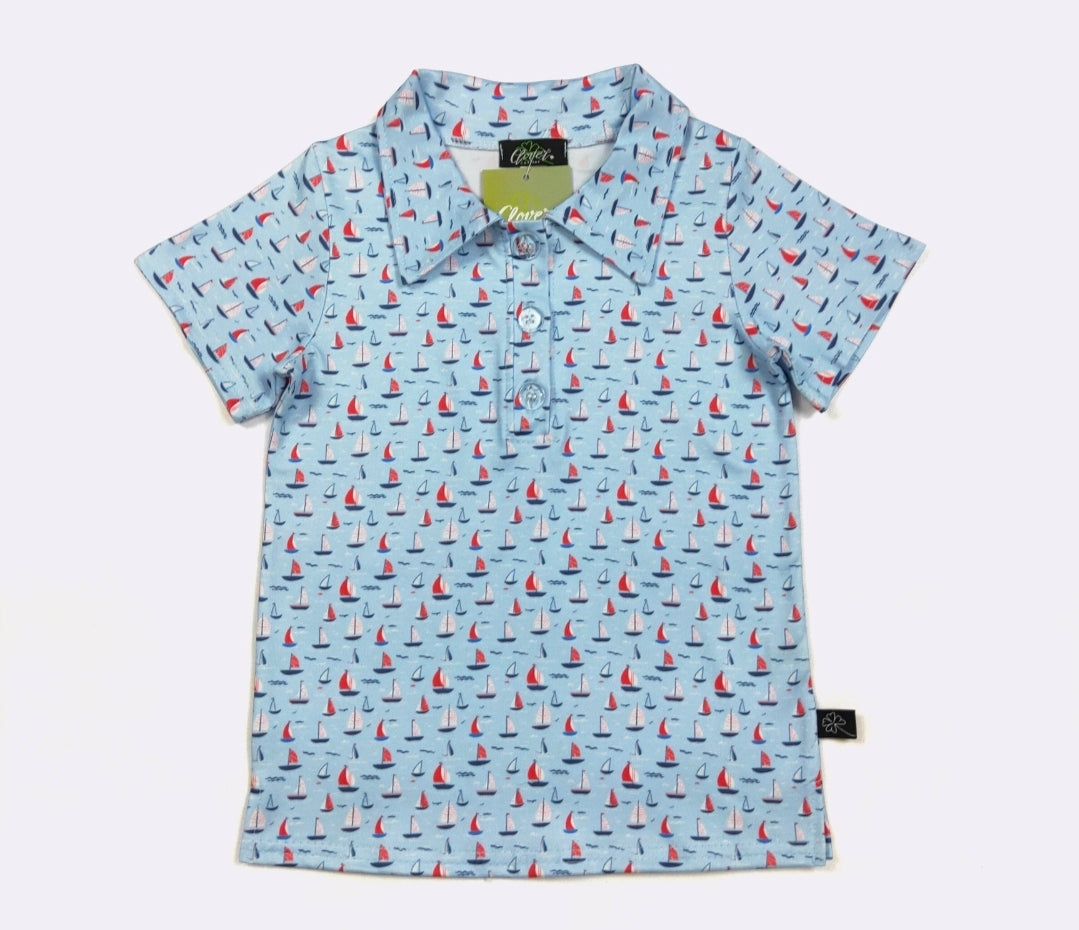 Sail Away Boy Print Collared Shirt Clover Cottage