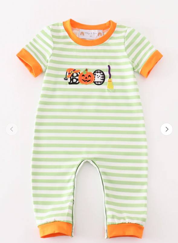 Orange Halloween Pumpkin BOO Boy Romper southernsweetpea