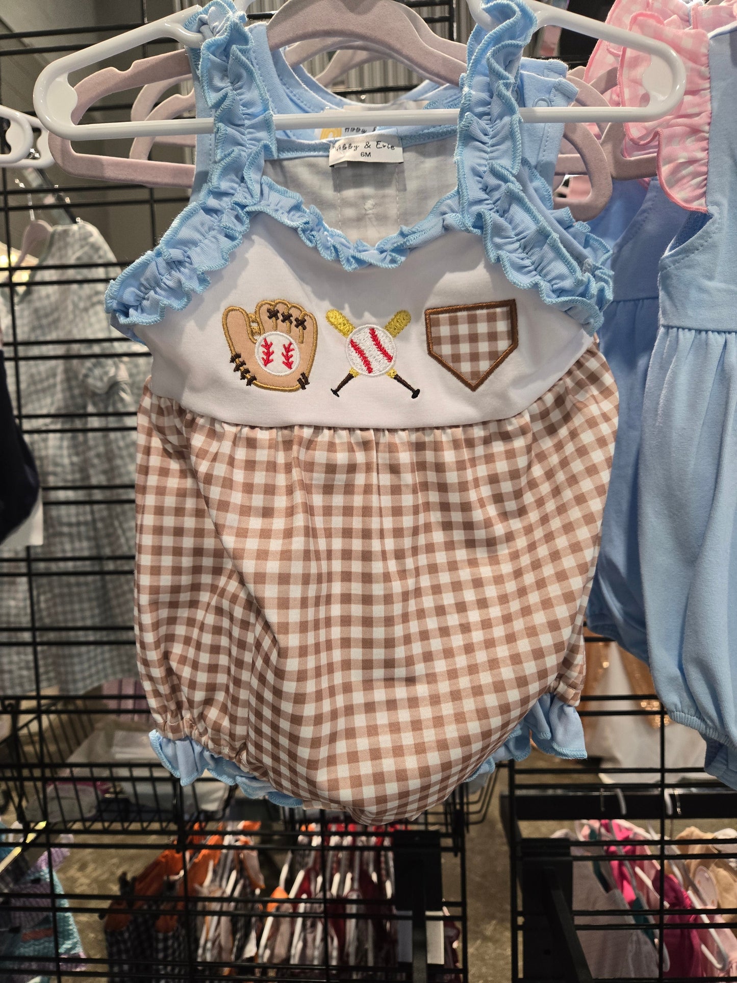 Blue Baseball Girl Romper Honeydew