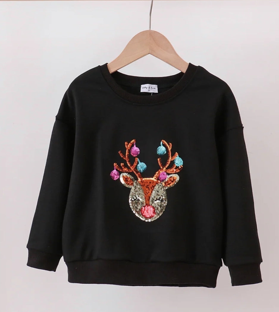 Black Reindeer Sequin Mom and Me Sweater Honeydew