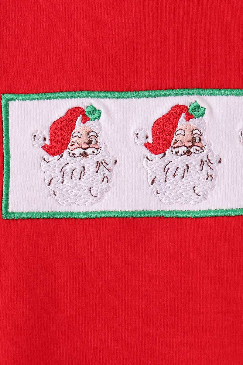Red Santa Embroidery Boy Pants Set Honeydew