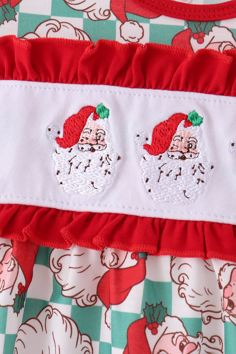 Red Santa Embroidery Girl Ruffle Pants Set Honeydew