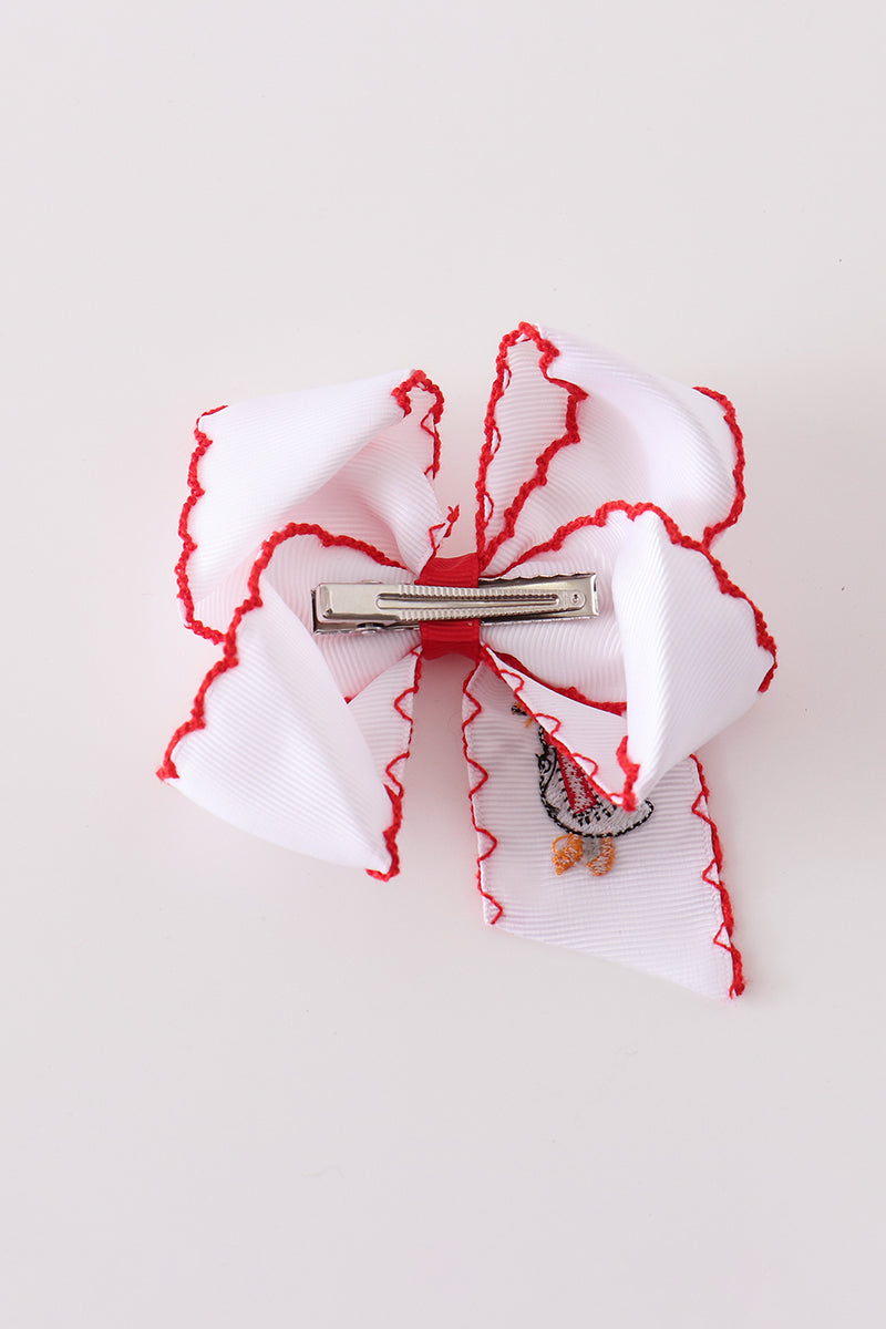 Red Goose Holiday Embroidery Crotchet Edge Alligator Clip Hair Bow Honeydew