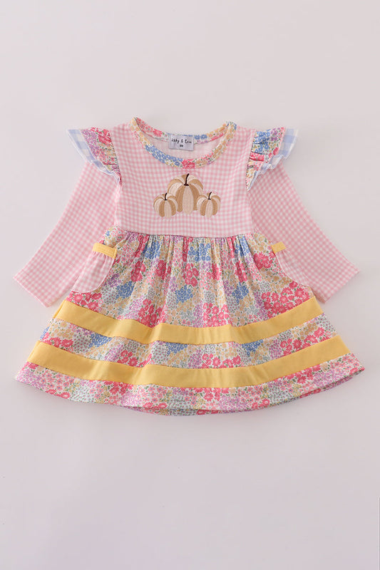 Pink Floral Patchwork Pumpkin Embroidery Bubble Honeydew