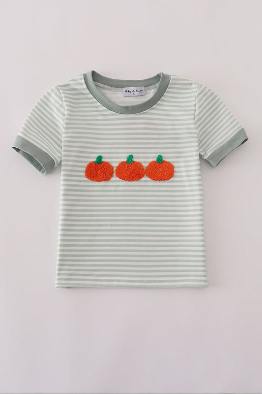 Sage Stripe French Knot Pumpkin Boy Shirt Honeydew