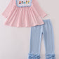 Pink Princess Castle Embroidery Pants Set Honeydew