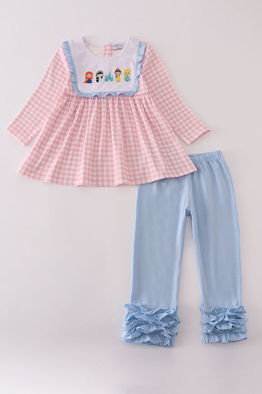 Pink Princess Castle Embroidery Pants Set Honeydew