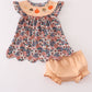 Fall Floral Print Pumpkin Embroidery Bloomer Set Honeydew