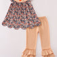 Fall Floral Print Pumpkin Embroidery Pants Set Honeydew