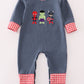 Navy Hero Character Embroidery Long Sleeve Boy Romper Honeydew