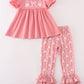 Halloween Pink Ruffle Ghost Embroidery Pants Set Honeydew