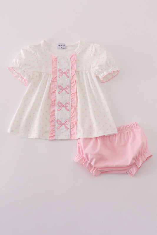 White Bow Embroidery Dot Bloomer Set Honeydew