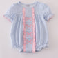 Blue Bow Embroidery Gingham Ruffle Bubble Honeydew