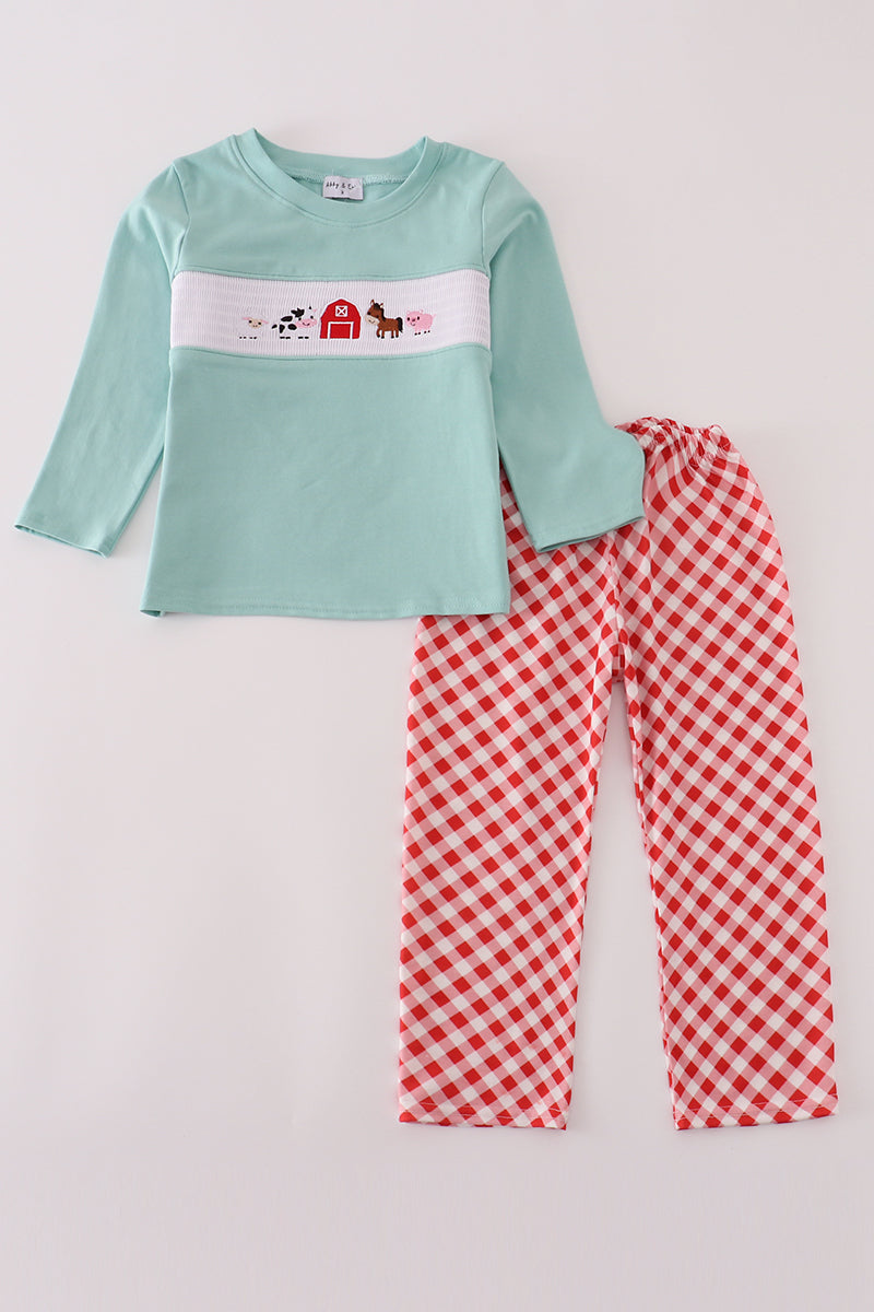 Red Farm Smocked Pants Set Honeydew