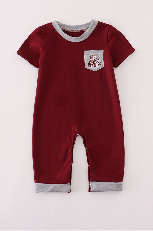 Maroon Mississippi Embroidery Romper Honeydew