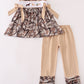 Hunting Dog Deer Duck Embroidery Ruffle Girl Pants Set Honeydew