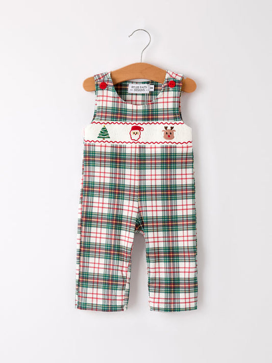 Christmas Jonjon Plaid Smocking Embroidered Boys Romper Rylee Faith