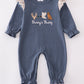 Daddy's Buddy Navy Hunting Ruffle Embroidery Girl Romper Honeydew
