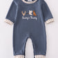 Daddy's Buddy Navy Hunting Embroidery Boy Romper Honeydew