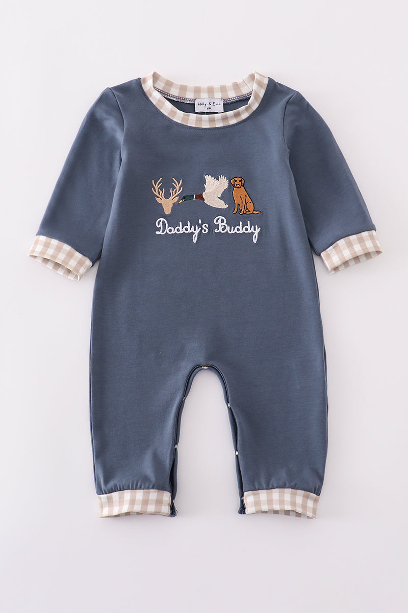 Daddy's Buddy Navy Hunting Embroidery Boy Romper Honeydew