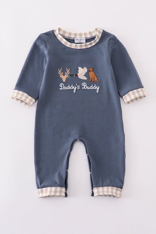 Daddy's Buddy Navy Hunting Embroidery Boy Romper Honeydew