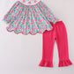 Pink Paradise Santa Claus Smocked Girl Pants Set Honeydew