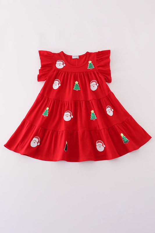 Red Tree Santa Claus Sequin Tiered Ruffle Dress Honeydew