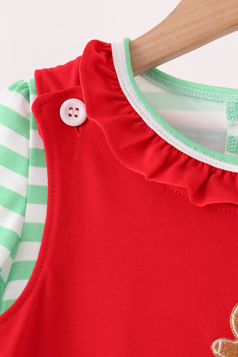 Red Gingerbread Tree Embroidery 2 Pc Dress Set Honeydew