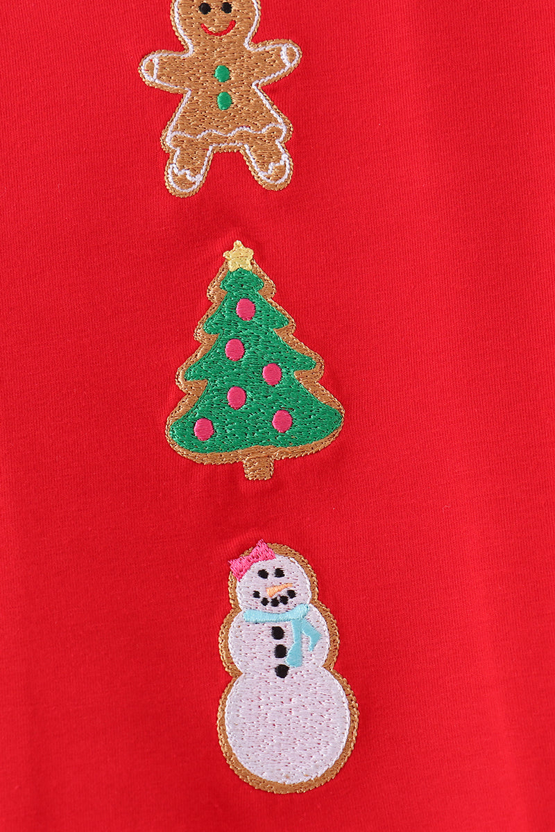 Red Gingerbread Tree Embroidery 2 Pc Dress Set Honeydew