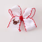 Red Reindeer Holiday Embroidery Crotchet Edge Alligator Clip Hair Bow Honeydew