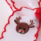 Red Reindeer Holiday Embroidery Crotchet Edge Alligator Clip Hair Bow Honeydew