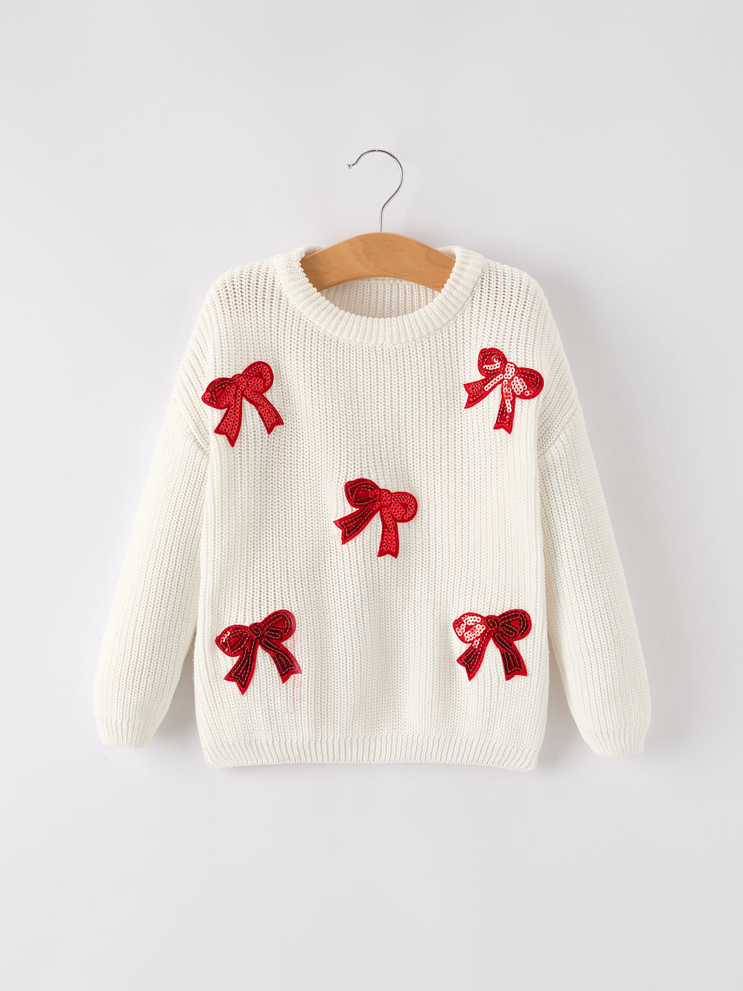 Mommy and Me White Red Bow Sequin Jolly Girl Sweater Pullover Rylee Faith