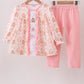 Pink Gingerbread Embroidery Ruffle Girl Set Honeydew