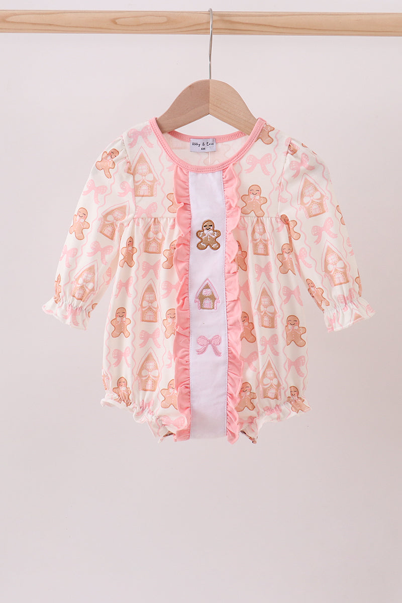 Pink Gingerbread Embroidery Ruffle Girl Bubble Honeydew