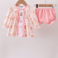 Pink Gingerbread Embroidery Ruffle Girl Bloomer Set Honeydew