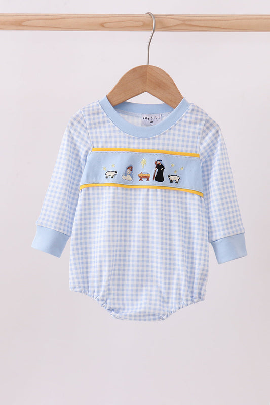 Blue Nativity Embroidery Boy Bubble Honeydew