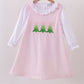Pink Christmas Tree Embroidery Ruffle Dress Honeydew
