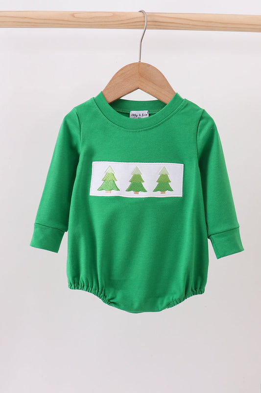 Green Christmas Tree Embroidery Boy Bubble Honeydew