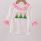 Pink Christmas Tree Embroidery Ruffle Bubble Honeydew