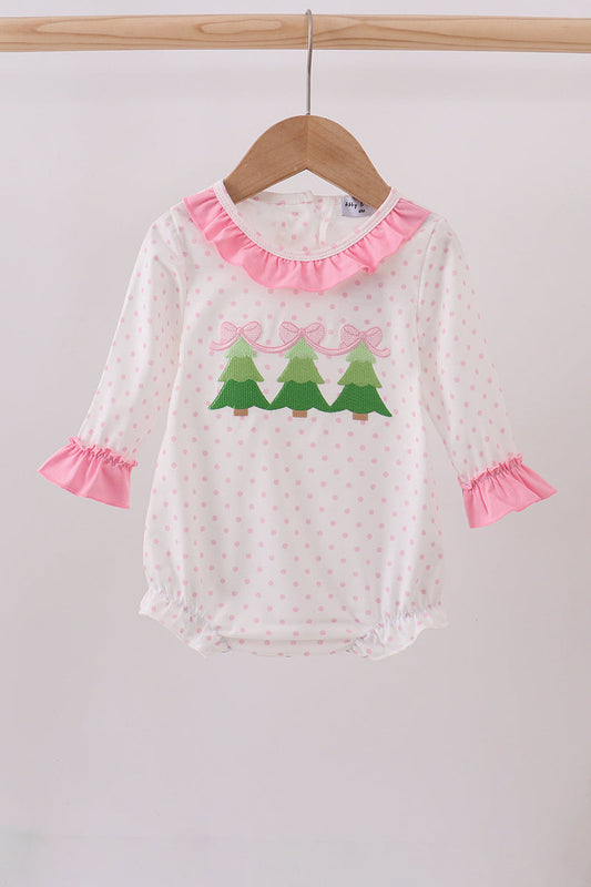 Pink Christmas Tree Embroidery Ruffle Bubble Honeydew