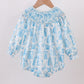 Blue Snowman Christmas Tree Smocked Bubble Honeydew