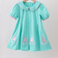 Mint and Pink Christmas Tree Embroidered Pleated Dress Honeydew