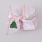 Christmas Tree Embroidery Crotchet Edge Alligator Clip Hair Bow Honeydew