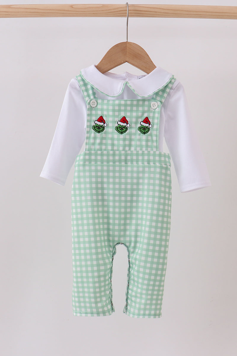 Green Mean One Smocked Gingham 2 Pc Jonjon Set Honeydew